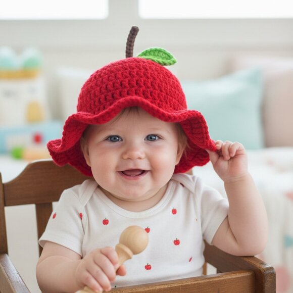 Sweet Fruit Garden Crocheted Baby Hat  Apple  6-12M New - Picture 1 of 4